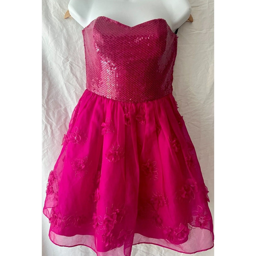 y2k Barbie Betsey Johnson Strapless Dress Hot Pink Size 4 Small Mini Vintage